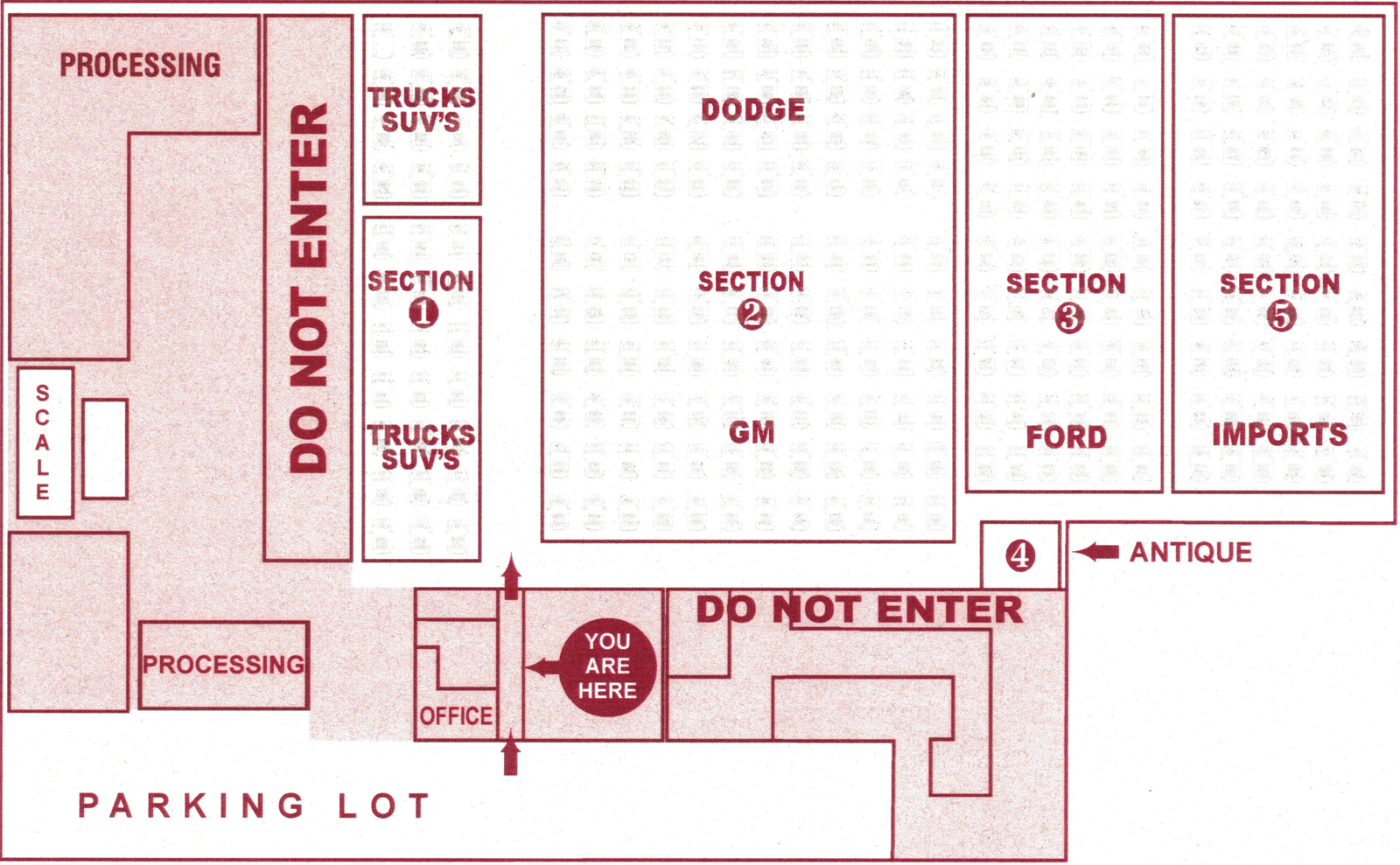 Kiker's U-Pull-It Yard Map